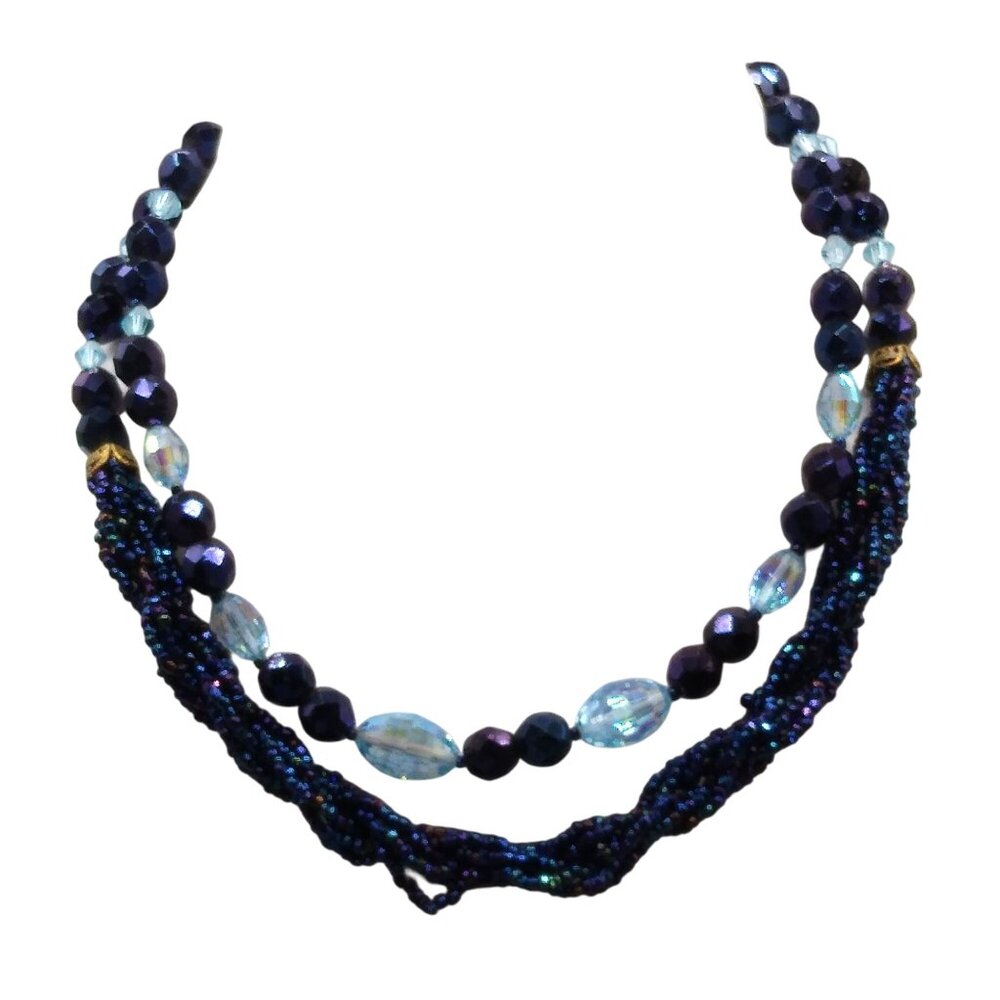 Mid Century Jonne Beaded Double Strand Necklace, Vintage Schrager with AB Crysta